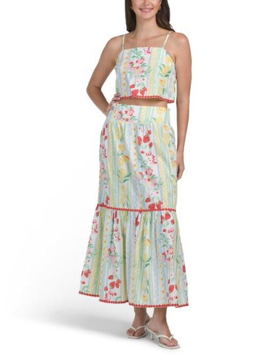 Japna Dresses & Skirts - JAPNA 2pc Lemon Print Striped Maxi Skirt Set